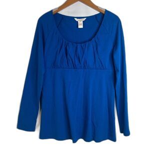 Sundance Scoop Neck Ruched Bodice Long Sleeve Teal Blue Cotton Top Size Medium